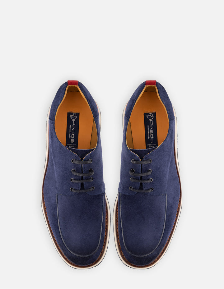 Zapato Blucher en piel ante color azul para hombre