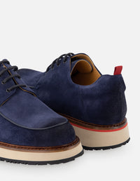 Zapato Blucher en piel ante color azul para hombre