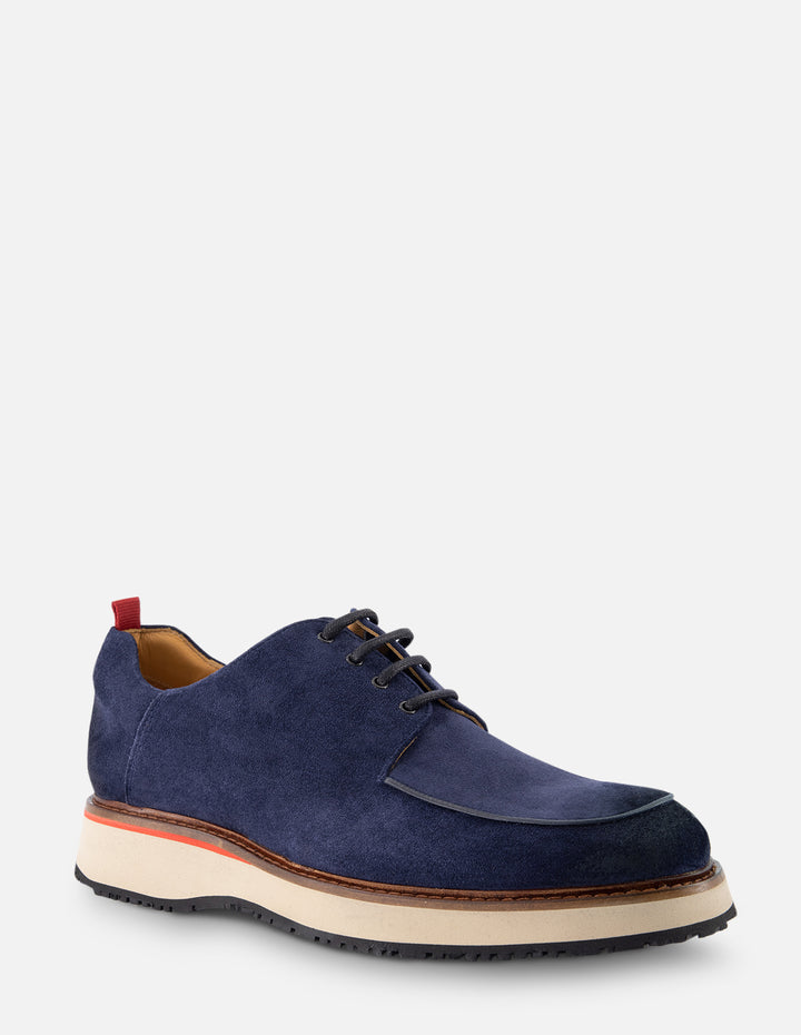Zapato Blucher en piel ante color azul para hombre