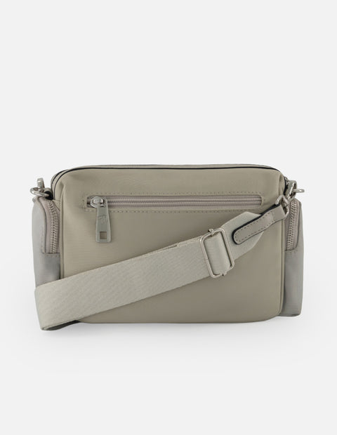 Bandolera gris nylon para mujer con 5 compartimentos