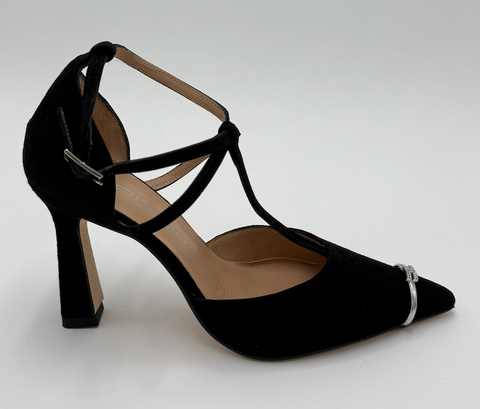 Zapatilla negro ante para mujer con cintas entrecruzadas