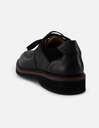 Zapato Oxford negro piel y ante para hombre con combinación de materiales