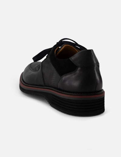 Zapato Oxford negro piel y ante para hombre con combinación de materiales