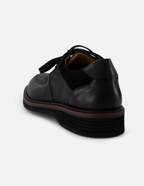 Zapato Oxford negro piel y ante para hombre con combinación de materiales