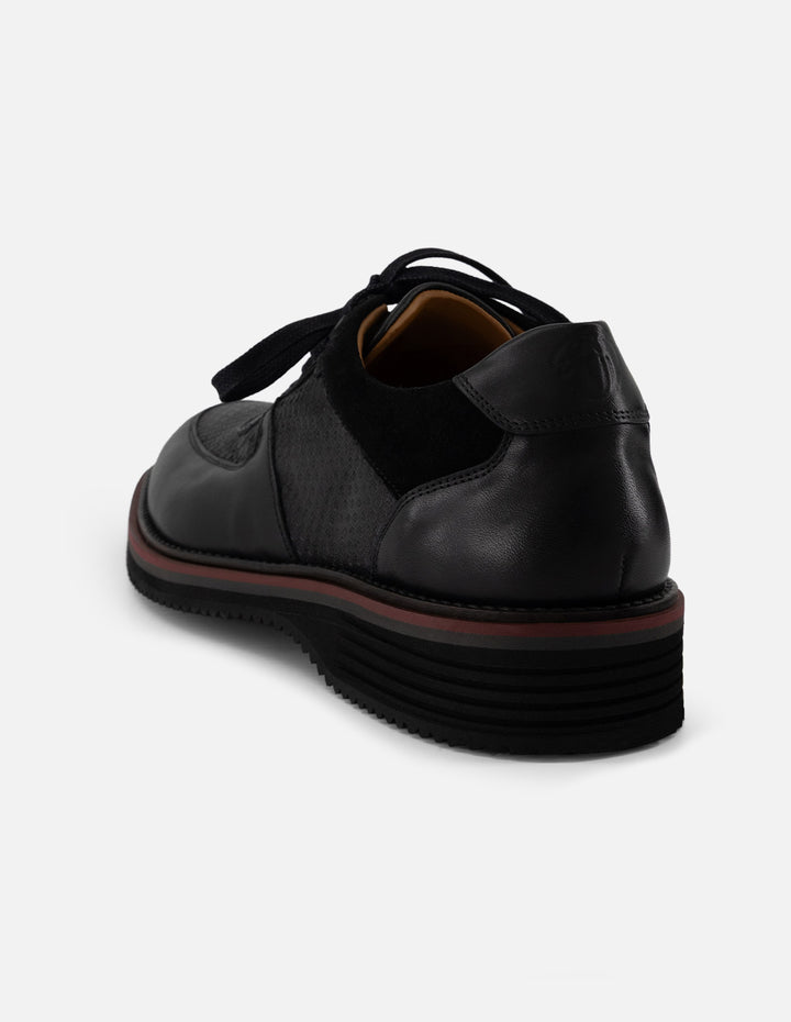 Zapato Oxford negro piel y ante para hombre con combinación de materiales