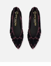 Flats vino ante para mujer con flores bordadas
