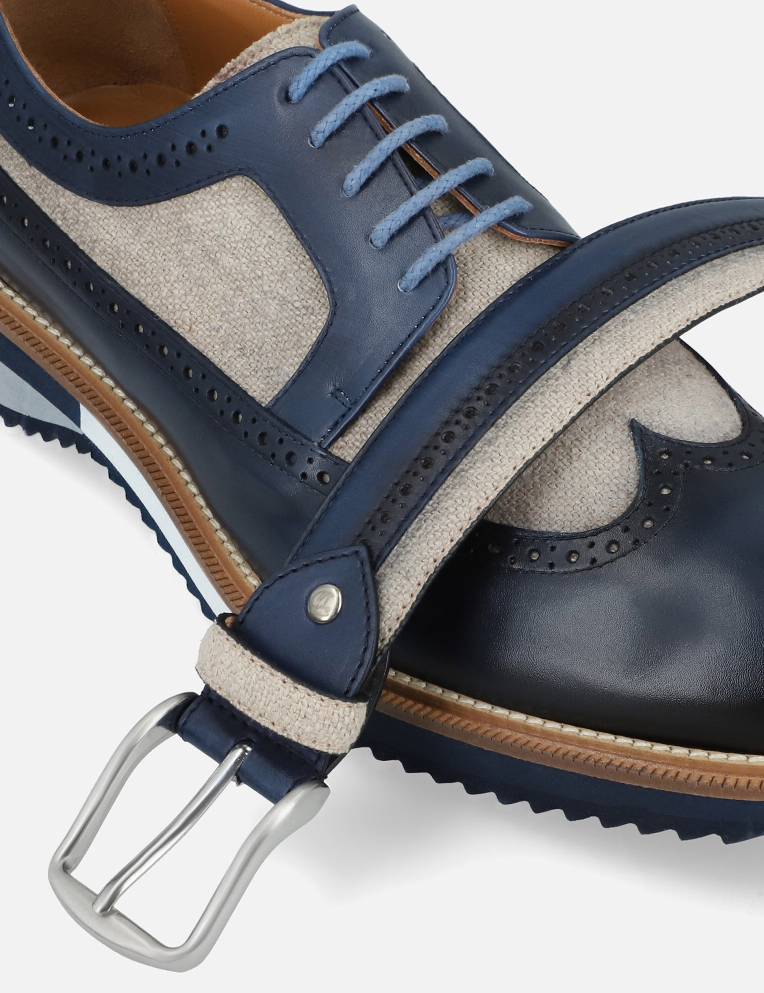 Blucher en piel y lino color marino