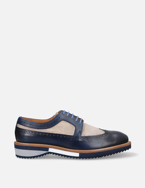 Blucher en piel y lino color marino