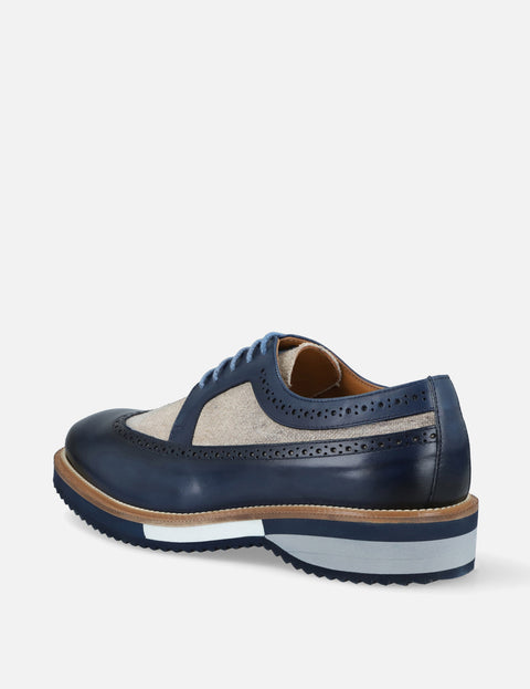 Blucher en piel y lino color marino