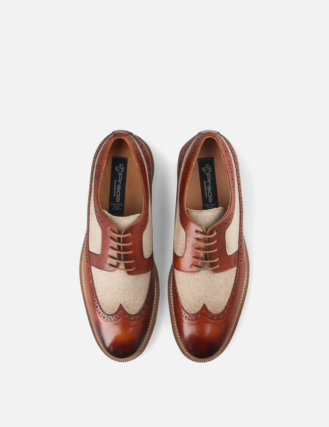 Blucher en piel y lino color cuero