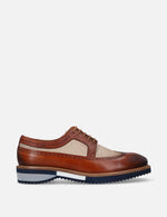Blucher en piel y lino color cuero
