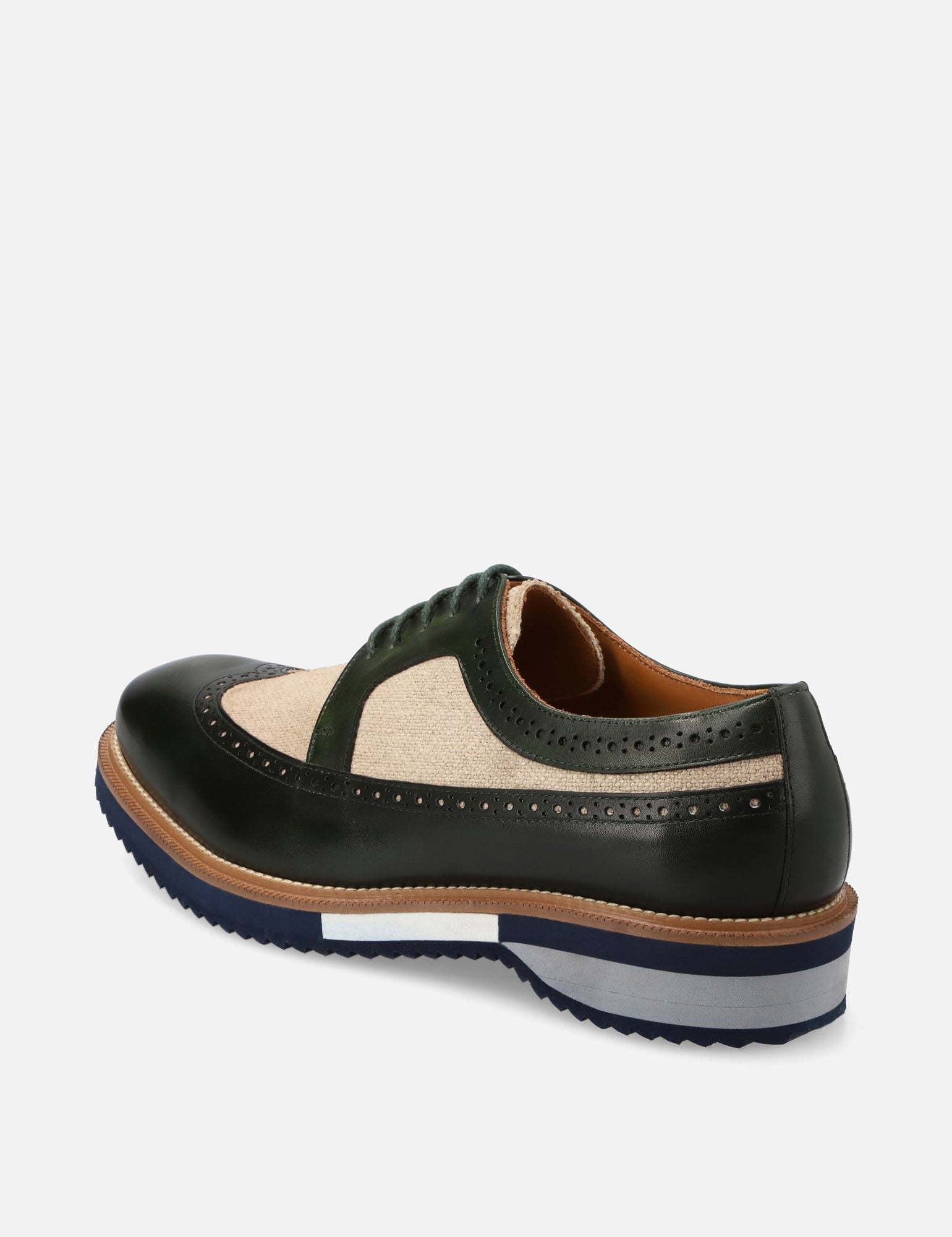Blucher en piel y lino color verde