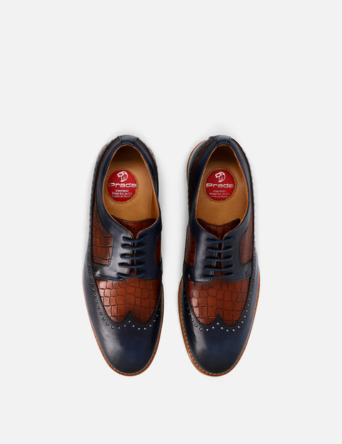 Blucher bicolor en piel con grabado coco