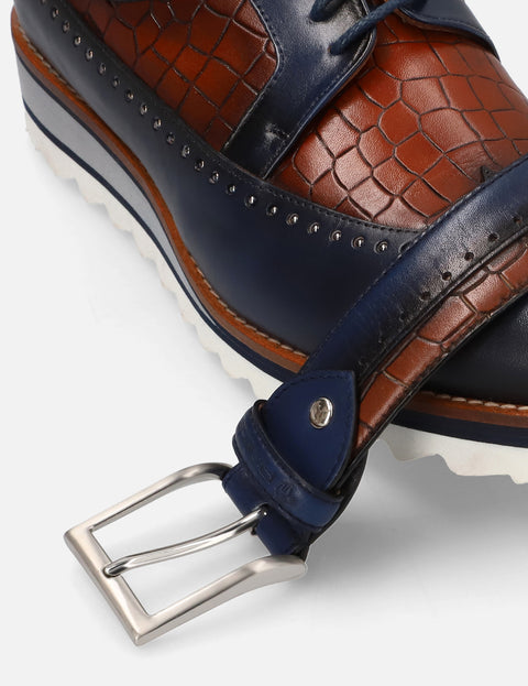 Blucher bicolor en piel con grabado coco