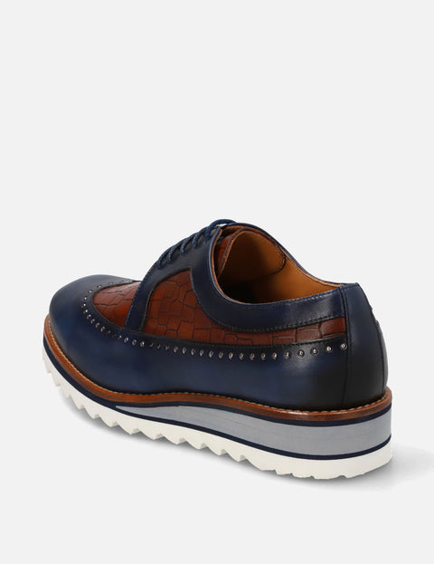 Blucher bicolor en piel con grabado coco
