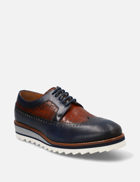Blucher bicolor en piel con grabado coco