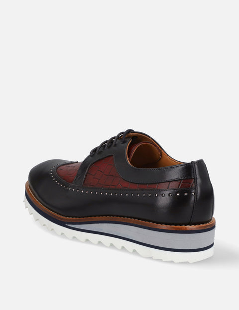 Blucher bicolor en piel con grabado coco