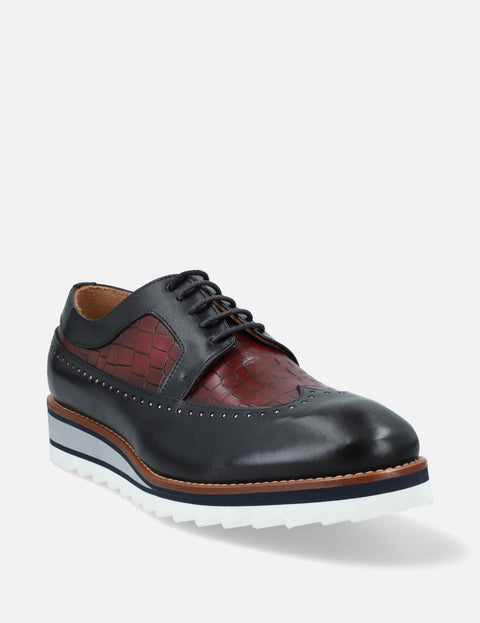Blucher bicolor en piel con grabado coco