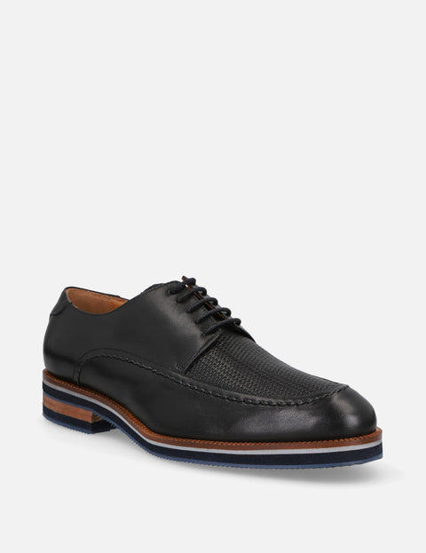 Blucher con bordón en piel grabada color negro