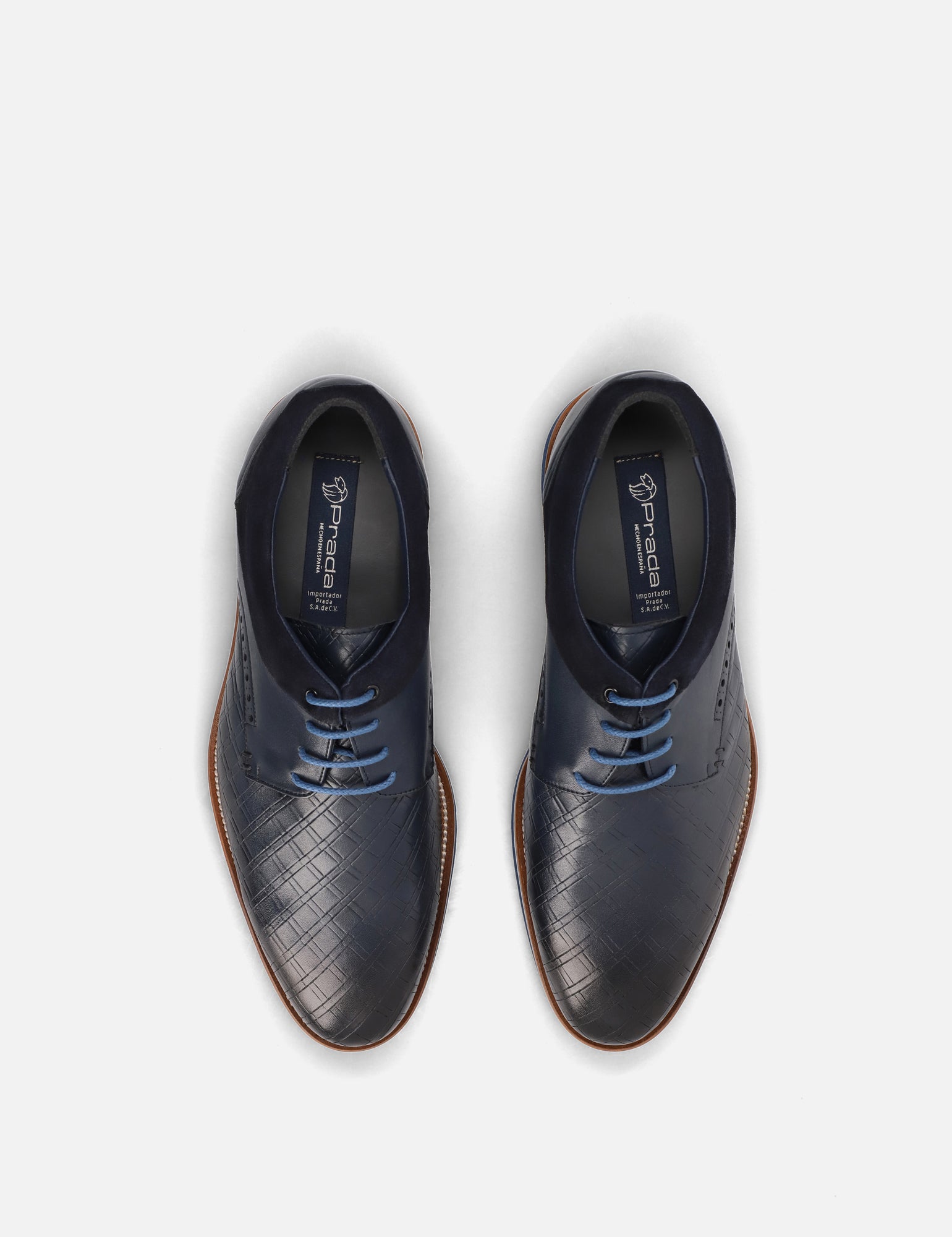 Blucher en piel con grabado mosaico color azul