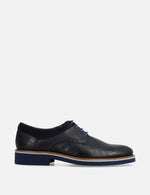 Blucher en piel con grabado mosaico color azul