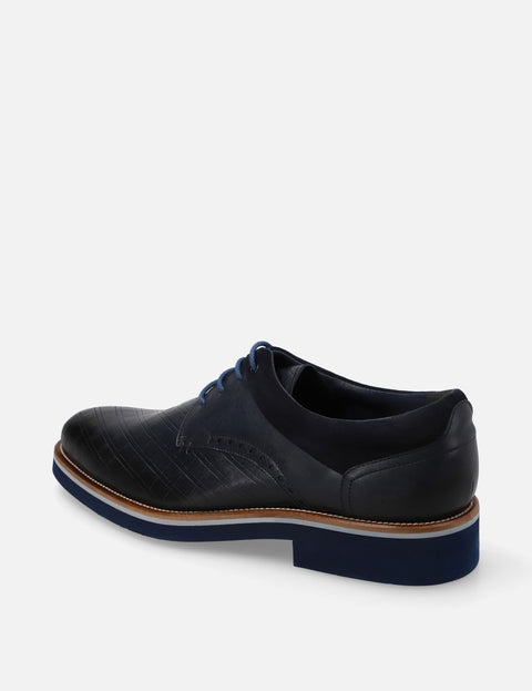 Blucher en piel con grabado mosaico color azul