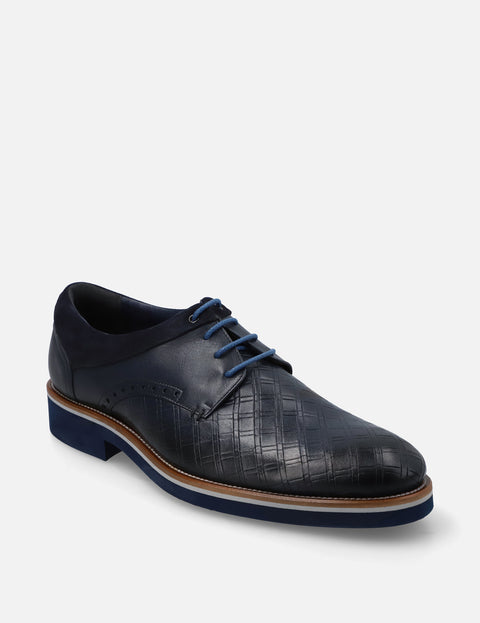 Blucher en piel con grabado mosaico color azul