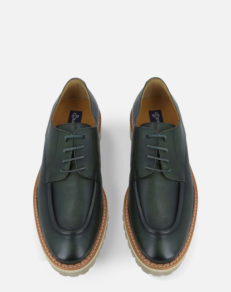 Zapato blúcher verde con bordón para hombre