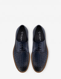Blucher en piel trenzada color azul para hombre