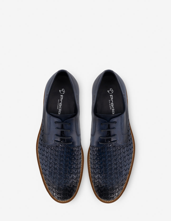 Blucher en piel trenzada color azul para hombre