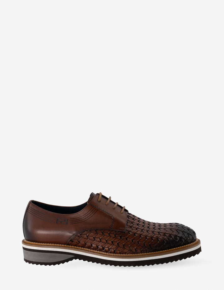 Blucher en piel trenzada color caoba para hombre