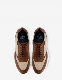 Tenis en textil y piel color cuero para hombre