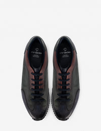 Tenis en piel color verde y caoba para hombre