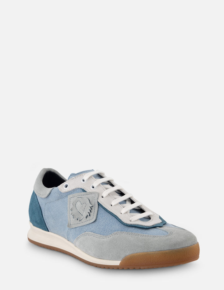 Tenis en textil y piel ante color azul para hombre