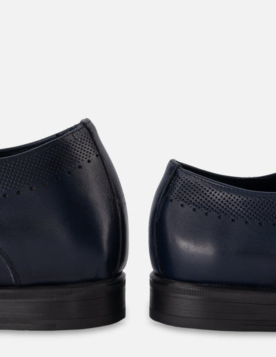 Zapato Blucher +7 cm de altura en piel color azul con picado para hombre