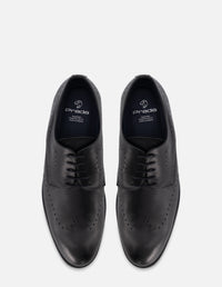 Zapato Blucher en piel color negro con picado para hombre