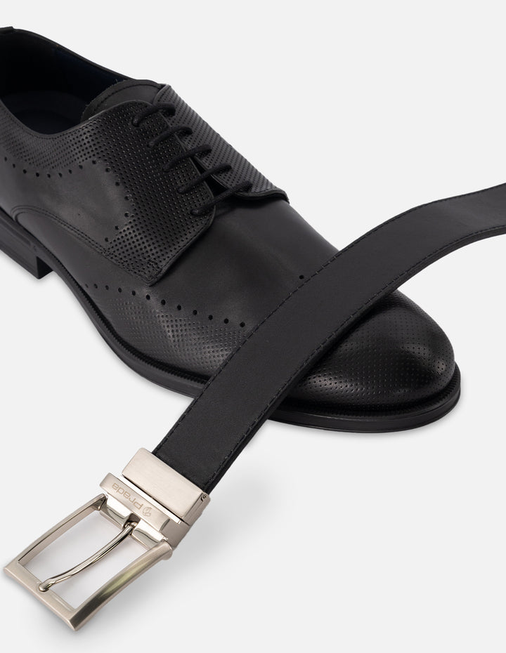 Zapato Blucher +7 cm de altura en piel color negro con picado para hombre