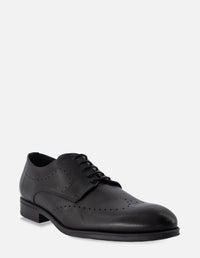 Zapato Blucher en piel color negro con picado para hombre