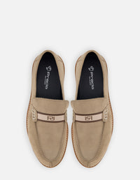 Mocasín en piel ante color arena con letras Pd para hombre