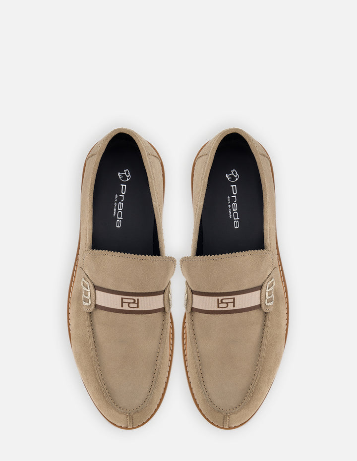 Mocasín en piel ante color arena con letras Pd para hombre