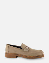 Mocasín en piel ante color arena con letras Pd para hombre