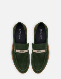 Mocasín en piel ante color verde con letras Pd para hombre