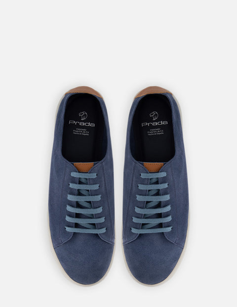 Tenis en piel ante color azul con letras Pd para hombre