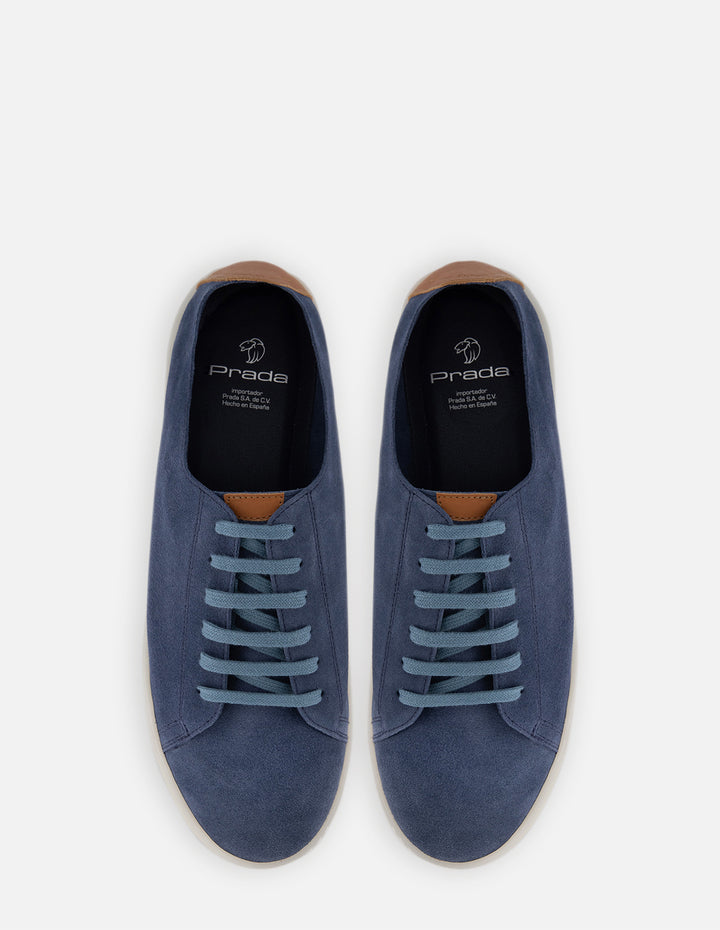 Tenis en piel ante color azul con letras Pd para hombre