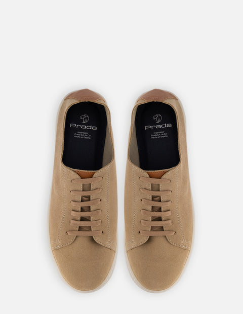 Tenis en piel ante color arena con letras Pd para hombre