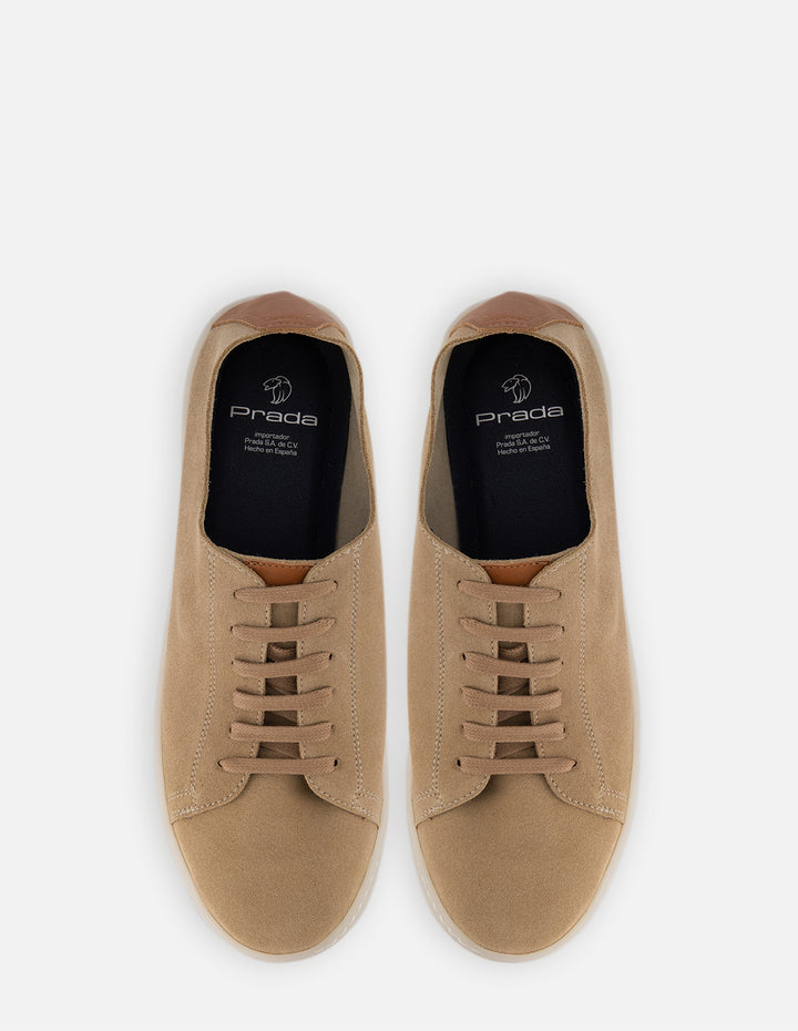 Tenis en piel ante color arena con letras Pd para hombre