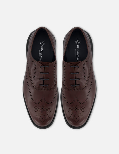 Oxford en piel napa color cuero con detalle en picado maría para hombre