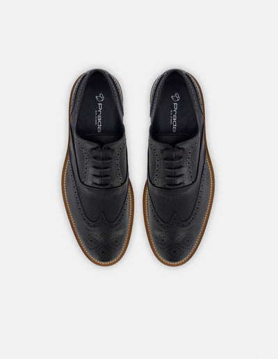 Oxford en piel napa color negro con picado María para hombre
