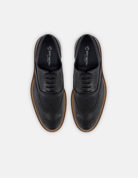 Oxford en piel napa color negro con picado María para hombre