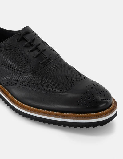Oxford en piel napa color negro con picado María para hombre